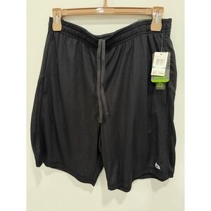 RBX Active Mens Training Shorts Black Graphite X-Dri Wicking 9 Inch Inseam L NWT
